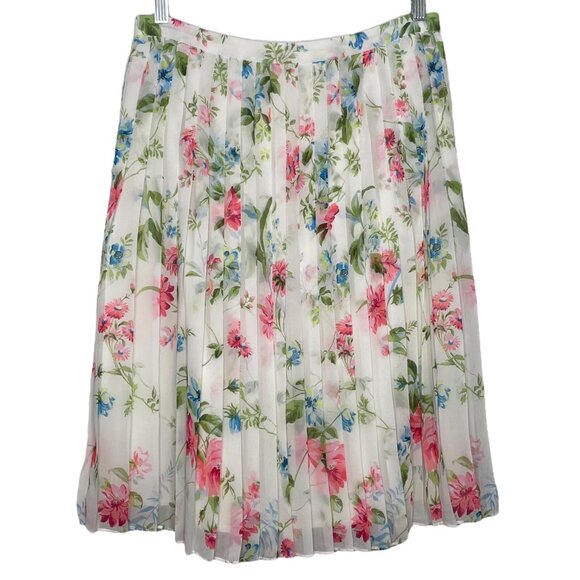 Ann Taylor Womens Pleated Skirt Size 6 Floral A-Line Flowy Lined Knee Length - Picture 1 of 6